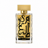 Amir Al Oud Gold perfume in a clear rectangular bottle with gold cap and black-and-gold lettering