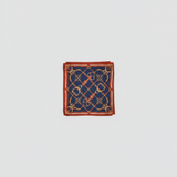 Mango navy blue chain-print square satin scarf with red border on white background