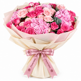 Flowrista pink rose and hydrangea bouquet in cream and blush wrapping