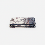 Mango navy blue intricate paisley print square satin scarf on white background