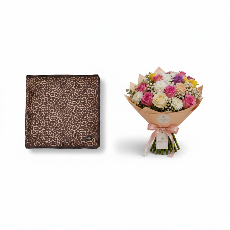Mango Animal Print Scarf with Pastel Mixed Bouquet