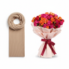 Mango Cashmere Beige Scarf with Vibrant Spray Roses Bouquet