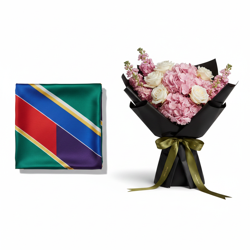 Mango Combined Striped Scarf with Moods of Pink Bouquet