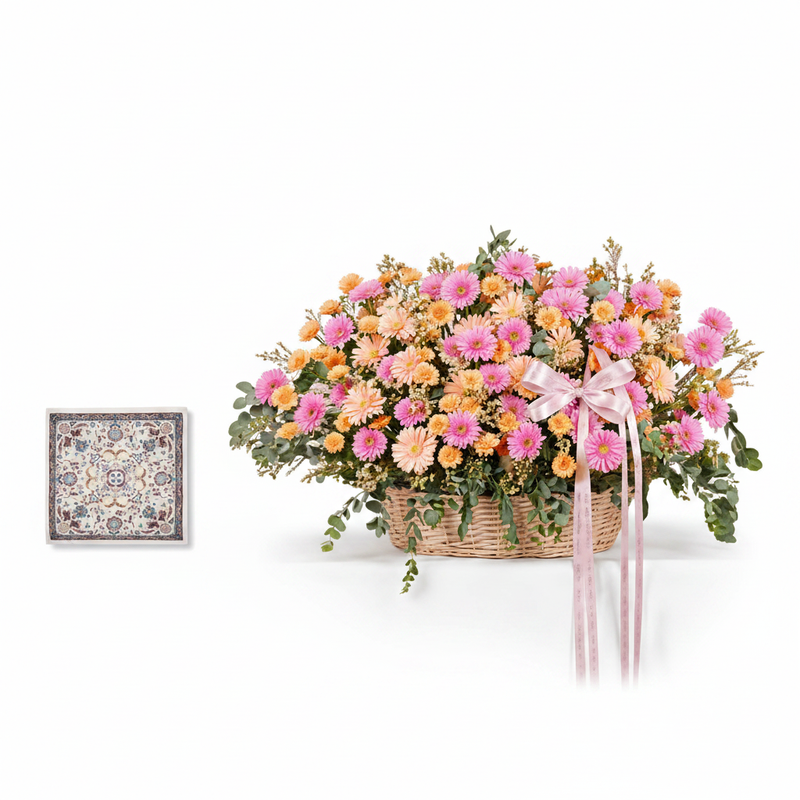 Mango Ecru Floral Scarf with Eternal Spring Basket