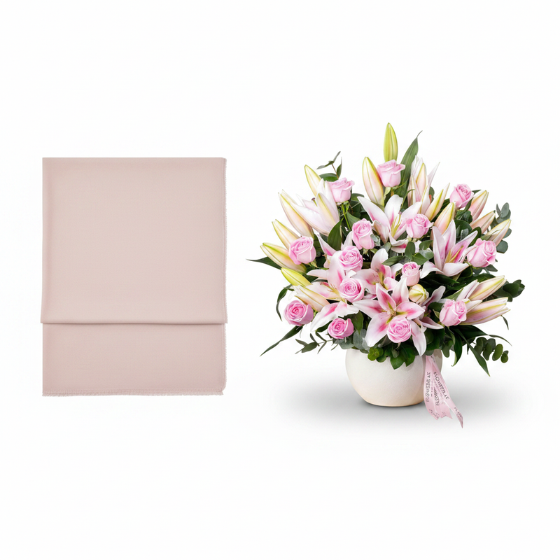Mango Frayed Edge Scarf with Wonderfully Pink Vase