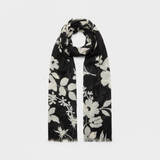 Mango Printed Scarf Frayed Finishes Black
