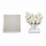 Mango Satin Polka Dot Scarf with White Peonies Box
