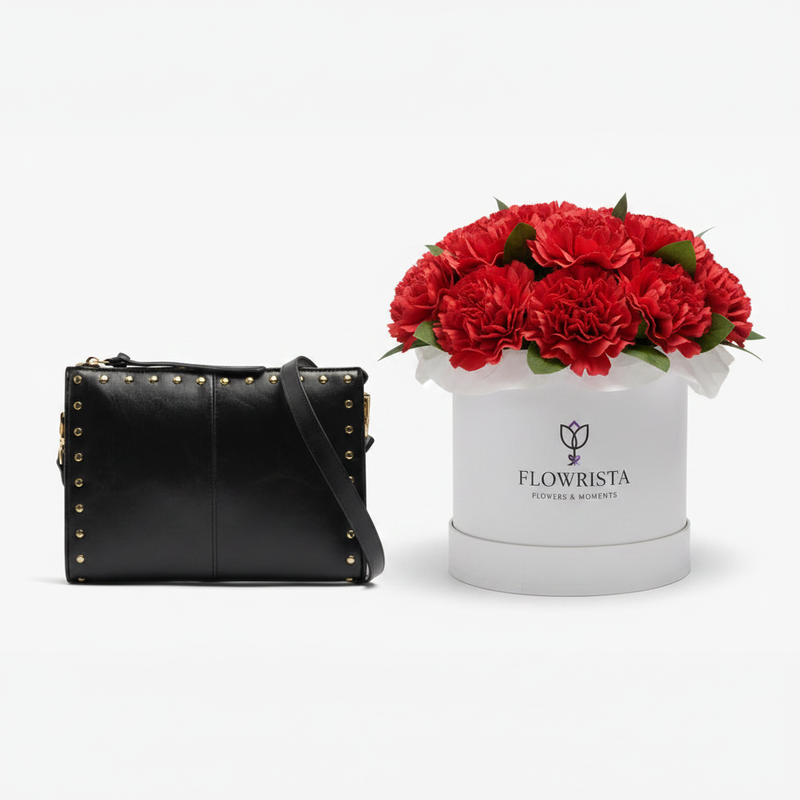 Parfois Black Crossbody with Flowrista Red Carnations