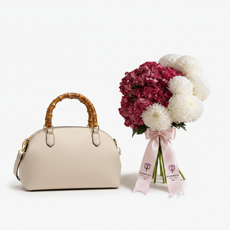 Parfois Bowling Bag with Flowrista Hydrangea Bouquet