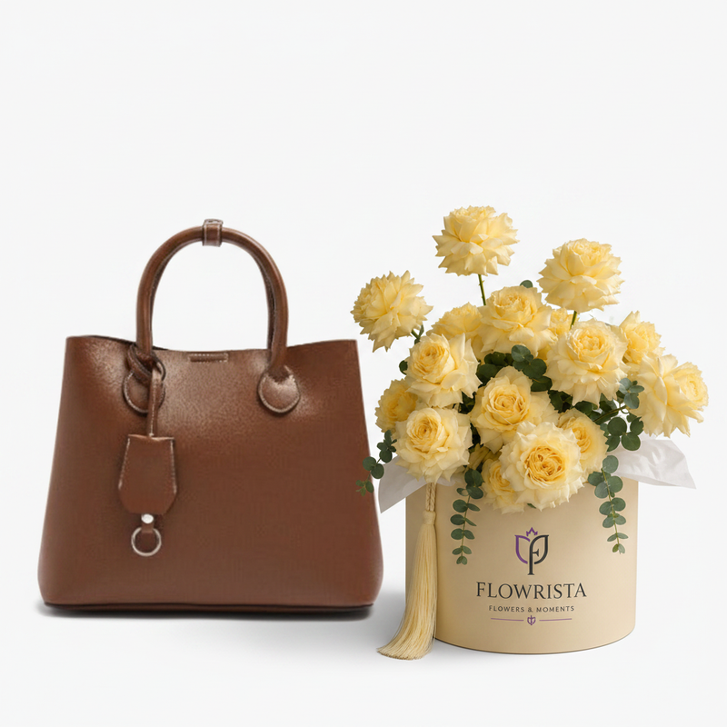 Parfois Brown Tote with Flowrista Yellow Roses