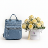 Parfois Denim Backpack with Flowrista Cream Roses