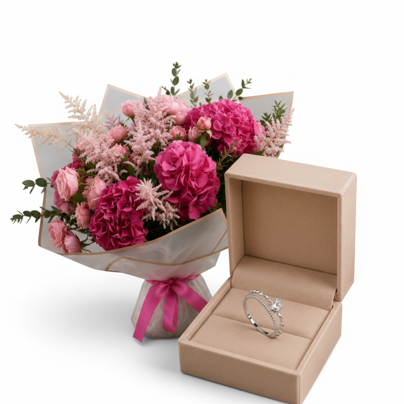Pink Hydrangea & Ring - Clean White
