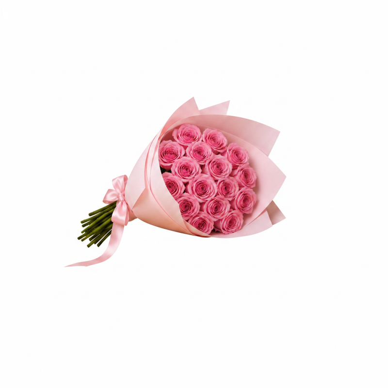 Pink Roses Bouquet - Clean White Background