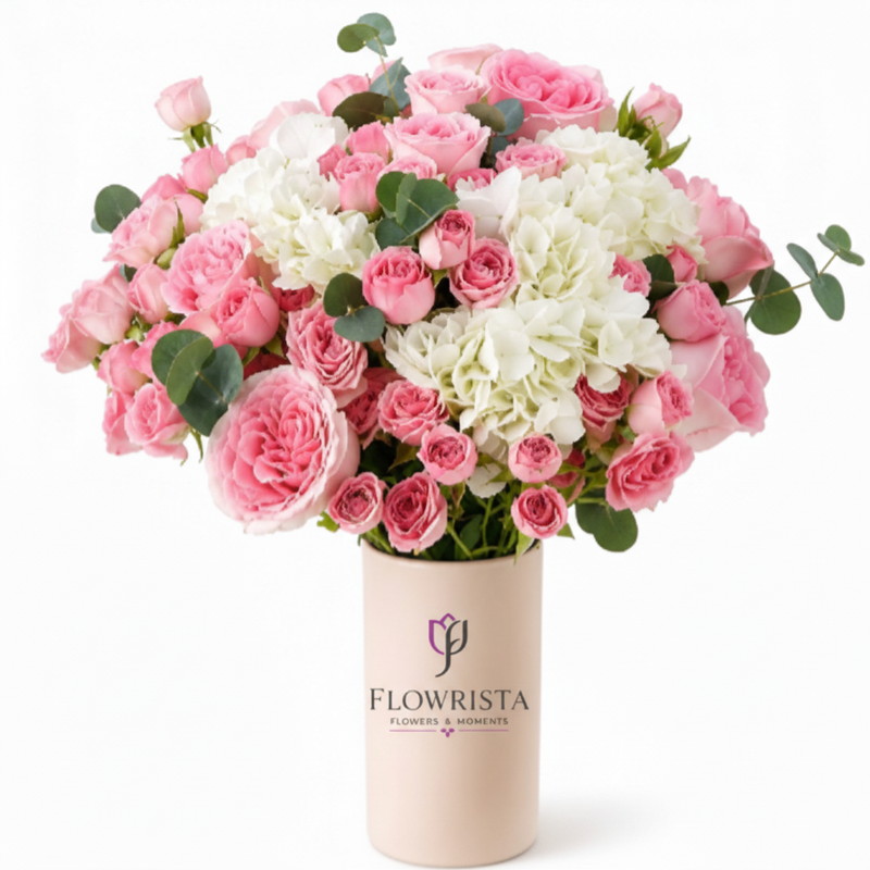 Pink Roses Vase - Flowrista Logo - Clean White